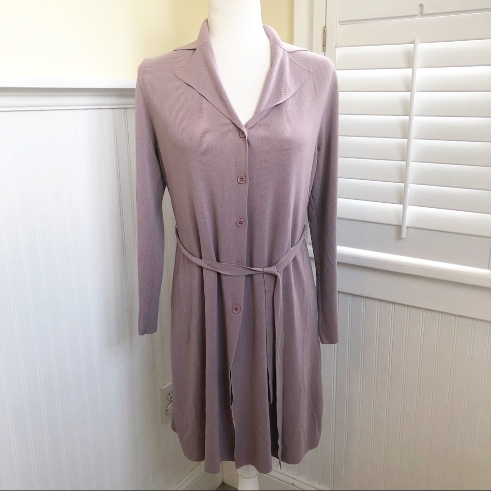 BCBGMaxAzria Light Purple Ribbed Long Belted Cardigan Women’s Size XL